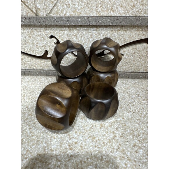 vintage Wooden Napkin Rings Handcrafted In Natural Wood-Set of 6 Rings - Picture 1 of 3